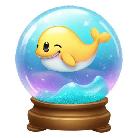 Kawaii colorful baby whale in a glitter globe sticker