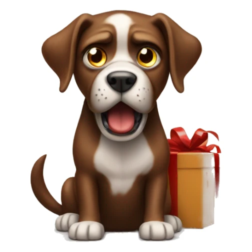 an angry dog with a box of chocolate sticker