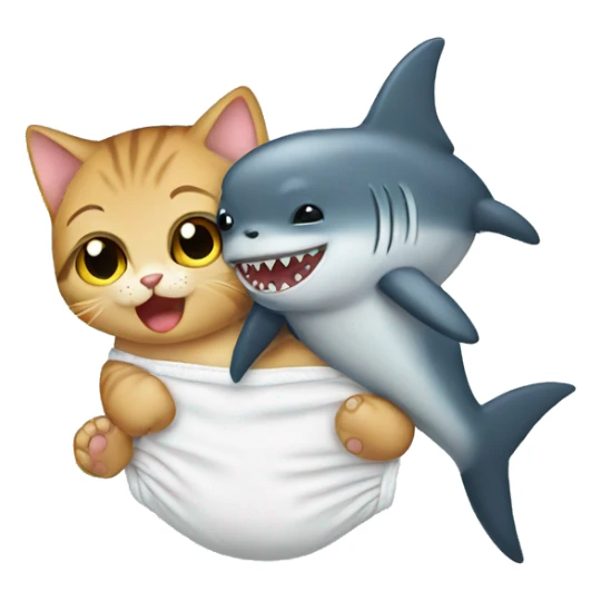 Kitten holding a shark in a diaper sticker