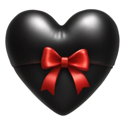 Shiny Black heart wrapped in red bow, realistic sticker
