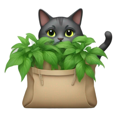 cat with bags of green plants sticker