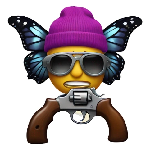 butterfly holding two guns in a beanie  sticker