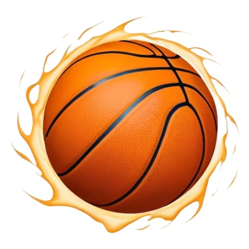 Cinematic Realistic image of a basketball captured in dynamic motion, with detailed surface textures and a slight motion blur, set against a vibrant urban backdrop with energetic lighting sticker