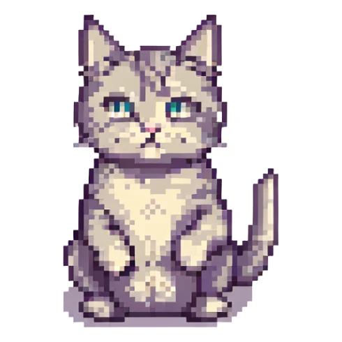 cat holding up its middle finger, pixel art style, bold and clear sticker