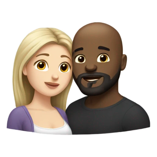 Curvy White brunette kissing muscular black bald man with beard sticker