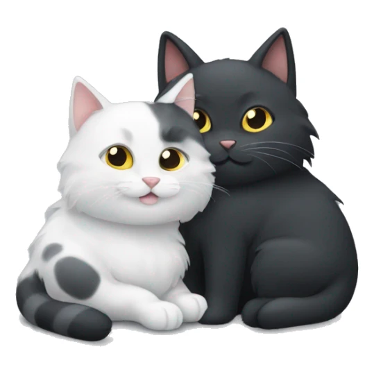 White and grey cat and black cat cuddling  sticker