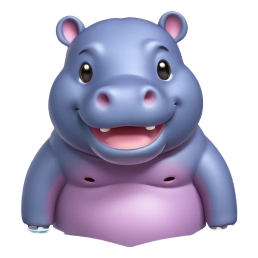 A 3D cartoon hippopotamus half-submerged in water, smiling gently, soft lighting, rounded body and glossy texture, cute Memoji-style look.Full body. sticker