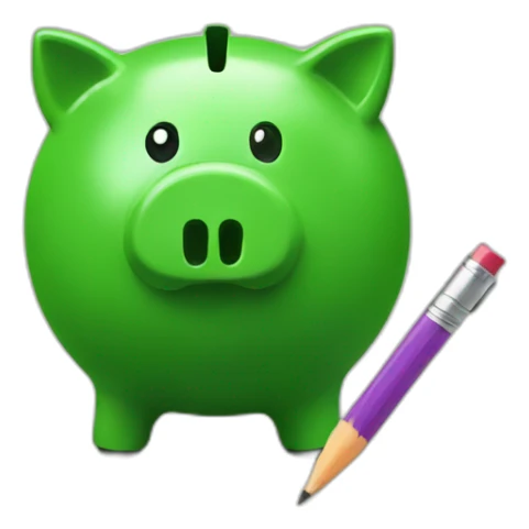 green piggybank holding a pencil sticker
