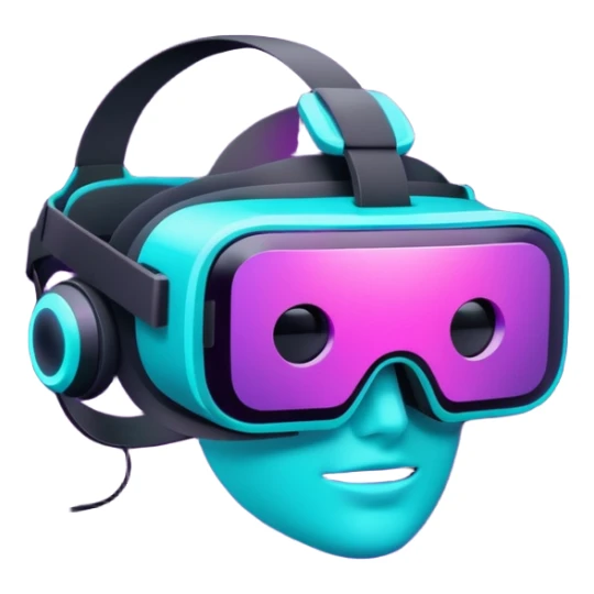 Futuristic glowing VR headset, full visor, immersive design, purple and cyan neon glow, dark background, digital tech style, no face. sticker