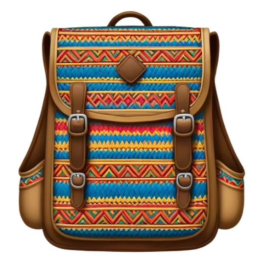 Cinematic Realistic image of a traditional Colombian mochila, rendered with detailed woven textures and vibrant patterns, set against a rustic backdrop with soft, cultural lighting sticker