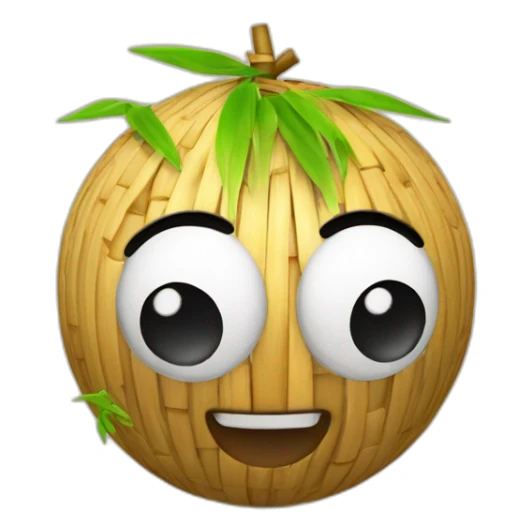 3d sphere with a cartoon bamboo texture with big playful eyes sticker