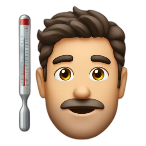 Brow hair Italian guy,covid,thermometer in mouth sticker