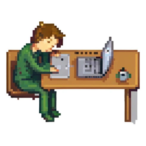 stick figure asleep at his laptop sticker