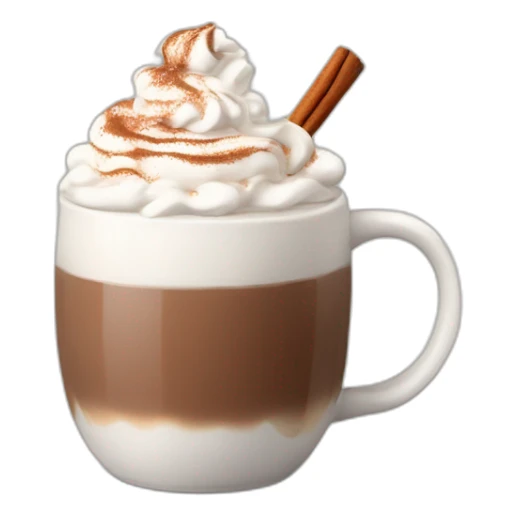 white mug of hot chocolate with whipped cream and cinnamon sticker