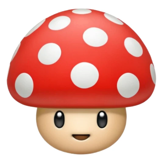Mario Mushroom with green cap and white spots, rounded and shiny, simple and cute, no text sticker