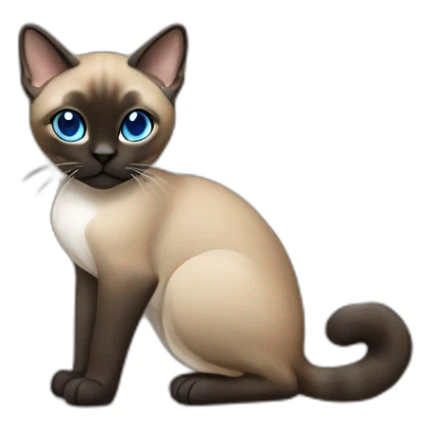Khaki brown and black siamese Cat sitting down with blue eyes and white chin and white feet sticker