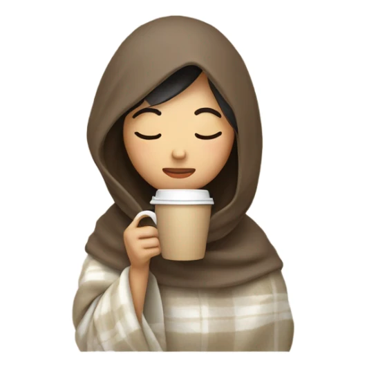 asian girl inside a blanket sipping coffee eyes closed sticker