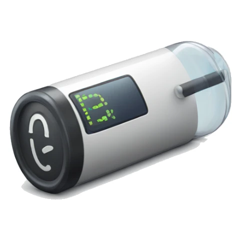 Small device with a large screen. On the screen is a steady graph. Attached to the device is a thin clear tube. sticker