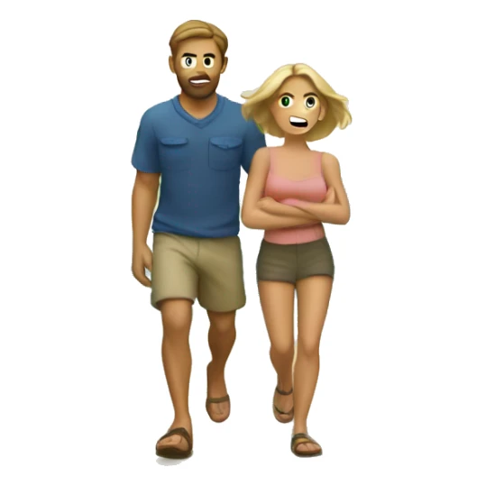 Caucasian couple sneaking away to an island  sticker