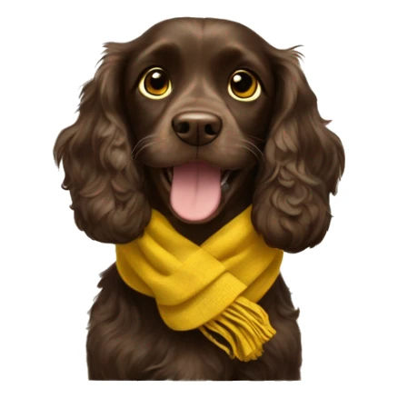 Happy dark brown cocker spaniel in a yellow scarf  sticker