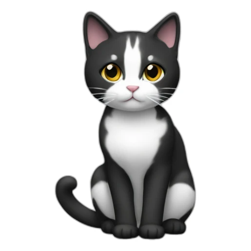 Cat black and white with heart, body white sticker