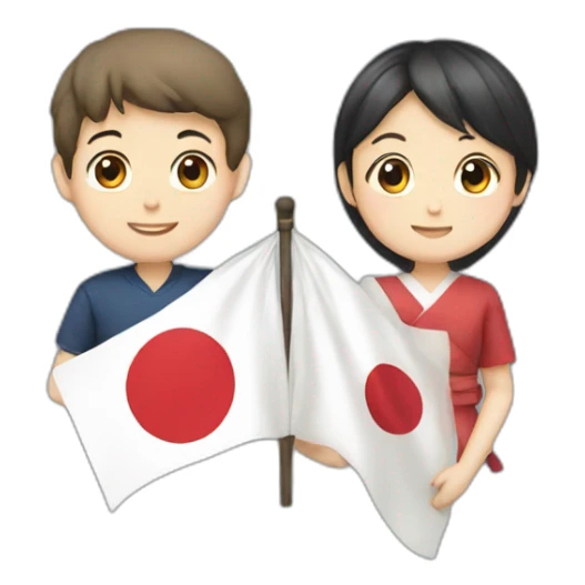 boy and girl holding Japanese flag sticker
