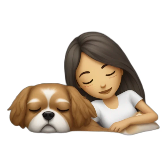 Human girl and shih dog sleeping on couch sticker