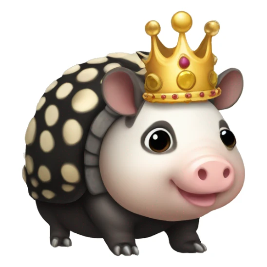 Black piebald chubby round armadillo pig panda centipede armadillo wearing a crown sticker