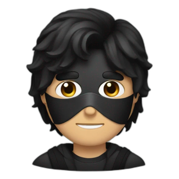 A man with black hair and wearing a black mask sticker