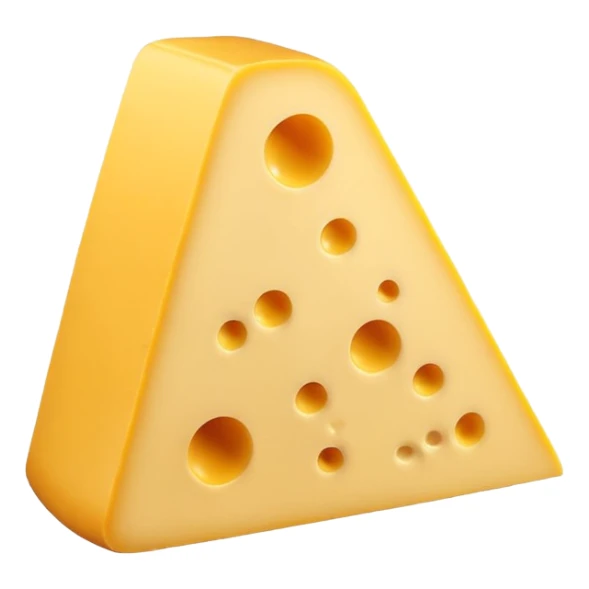 A 3D cartoon cheese wedge identical to dairy cheese, slightly lighter yellow tone, Memoji-style. sticker