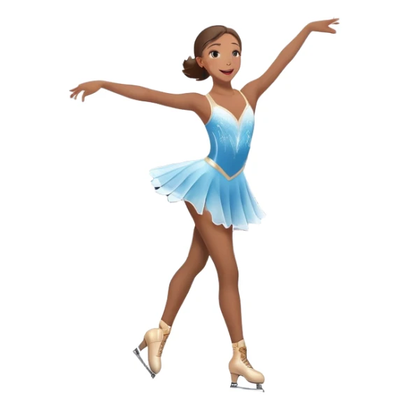 An icon featuring a graceful figure skater performing a spin on the ice. The background includes a grand ice rink palace with shining spotlights and cheering spectators in the stands. Transparent background highlights the elegance and artistry of figure skating sticker
