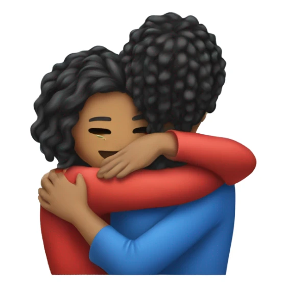 Tow girls hug one hair is red and another blue sticker