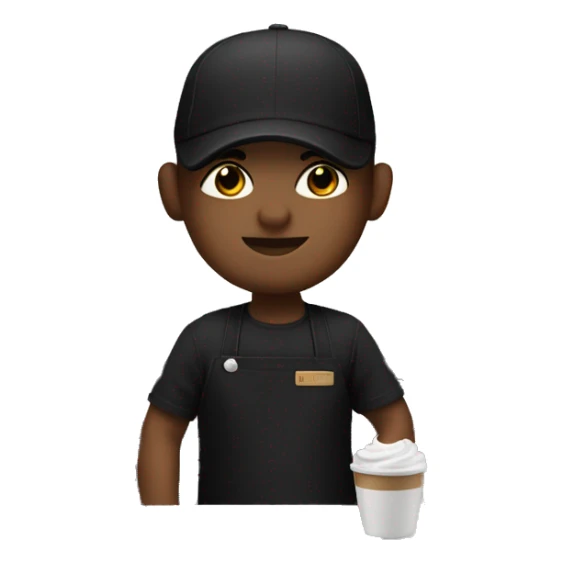 barista making coffee in black apron and black t-shirt in cap sticker