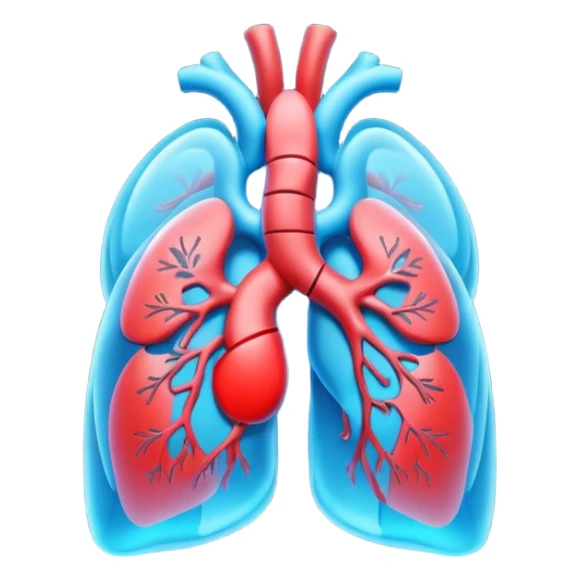 A 3D cartoon glowing digital lungs hologram with heartbeat lines, blue light effects, Memoji-style. sticker