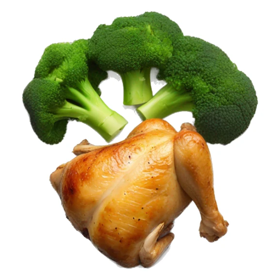 Roasted chicken breast and broccoli on a white plate sticker