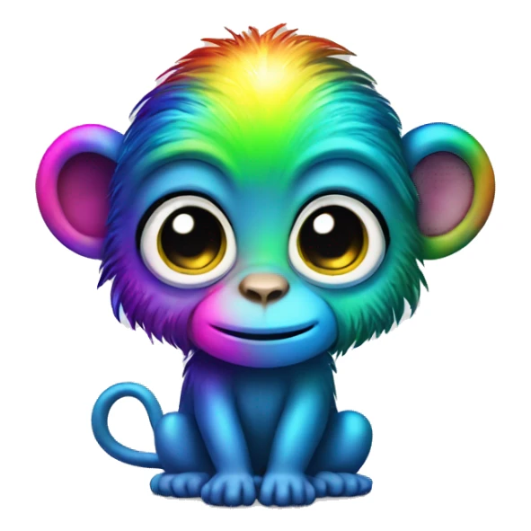 rainbow monkey, sparkle, neon, cartoon style, cute  sticker