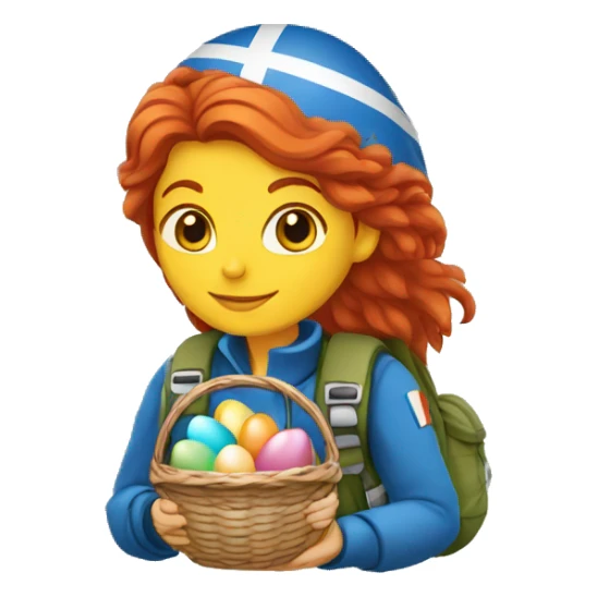 Female mountain climber red hair with Greek flag and holding Easter eggs basket sticker