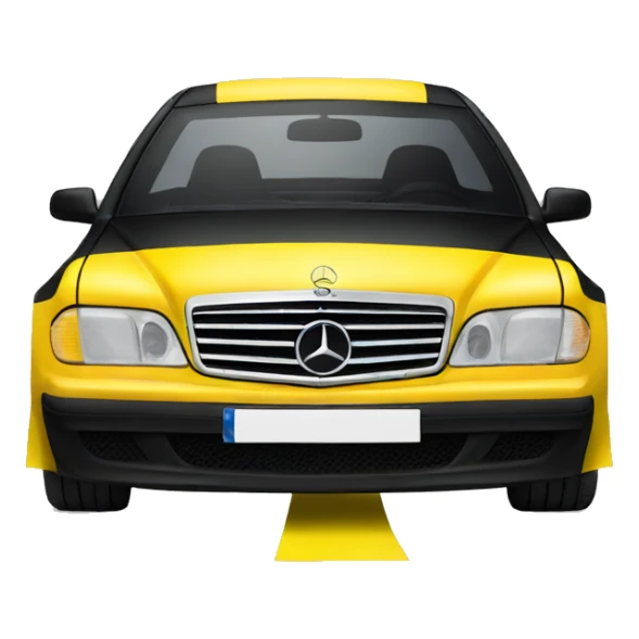 Mercedes covered with black and yellow tape sticker