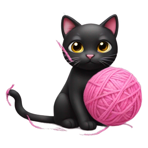 Pink and black cat playing with pink yarn ball sticker