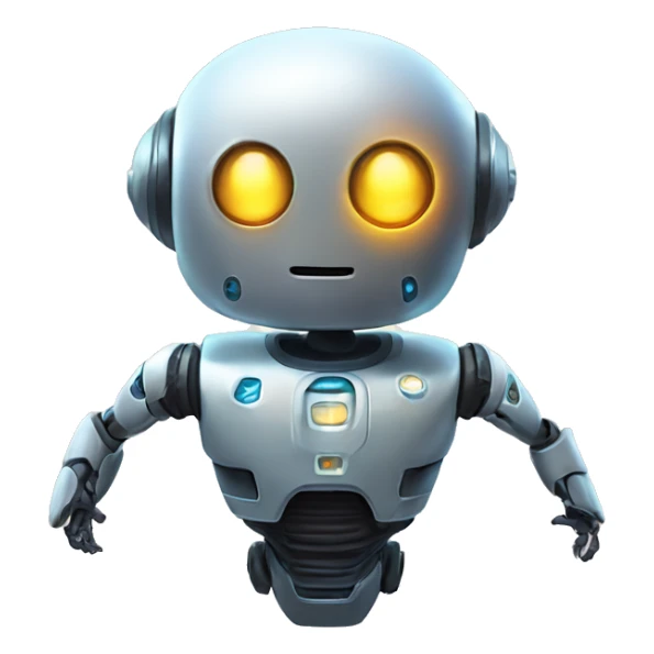 A futuristic robot emoji with a glowing face and a jetpack sticker