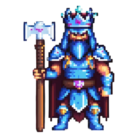 Battle-scarred war lord with crown and axe sticker