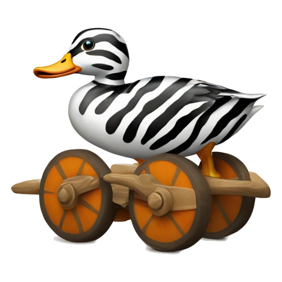 Duck with tiger stripes on wooden wheels like from the book janosh sticker