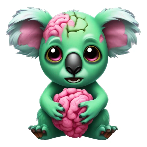 green zombie koala with pink brains sticker