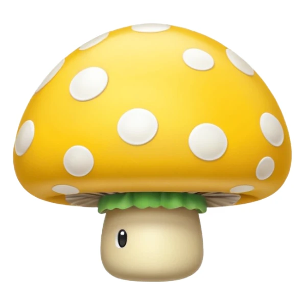 Mario Mushroom with yellow cap and white spots, rounded and shiny, simple and cute, no text sticker
