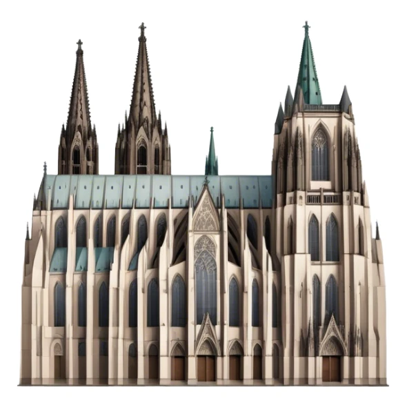 Cinematic Realistic Cologne Cathedral Landmark Emoji, showcasing Gothic architecture rendered with detailed stone textures and majestic, dynamic lighting. sticker