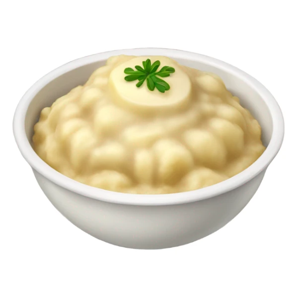 bowl of mashed potatoes topped with gravy sticker