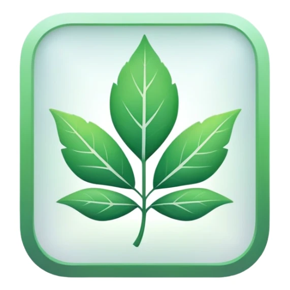 Tiny compressed Stylized Green leaf symbol inside a pastel white gradient square icon sticker