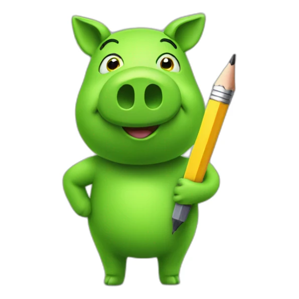 green piggy holding a pencil sticker