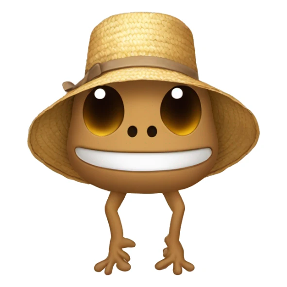 2D Cartoonish brown coqui wiith a straw hat sticker