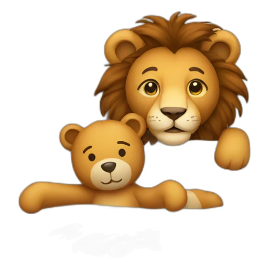 Cartoon Lion and teddy bear together in bed sticker